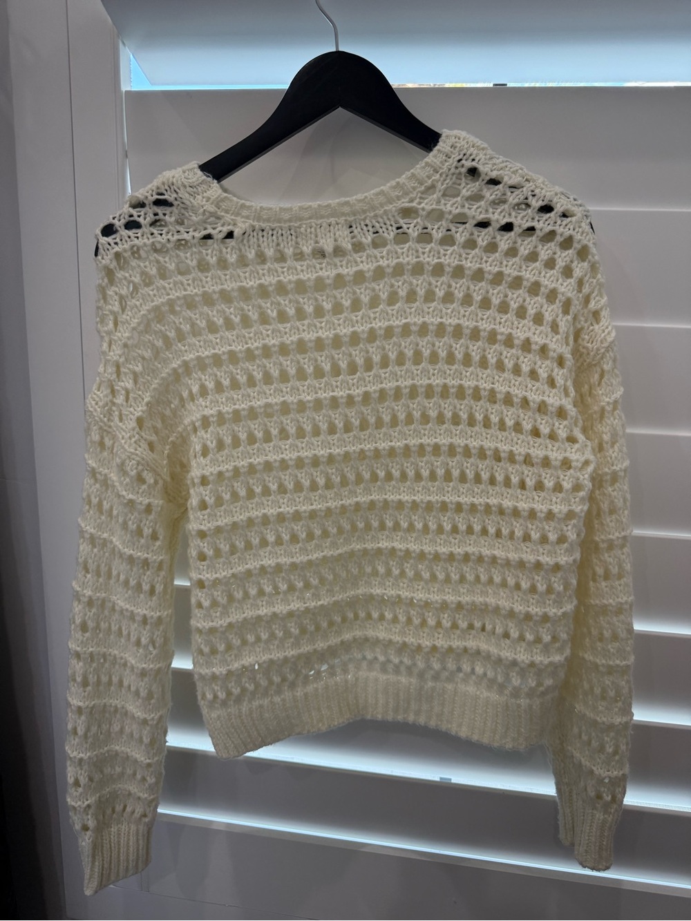 Full Tilt Open-Knit Crewneck Sweater in Cream